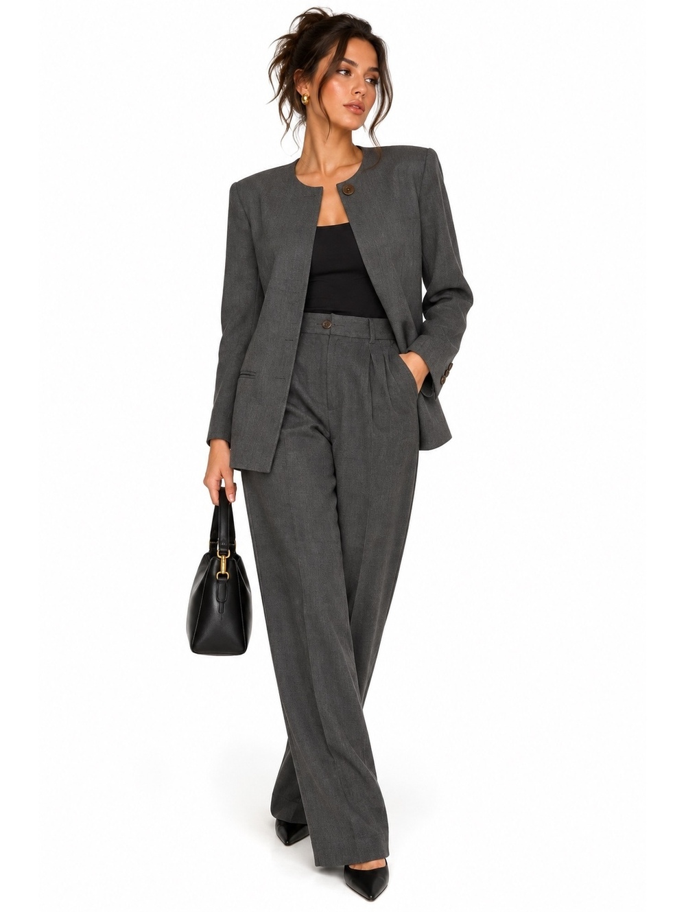 Vintage Donna Karan New York Silk Linen Pantsuit 2 Piece Suit Gray